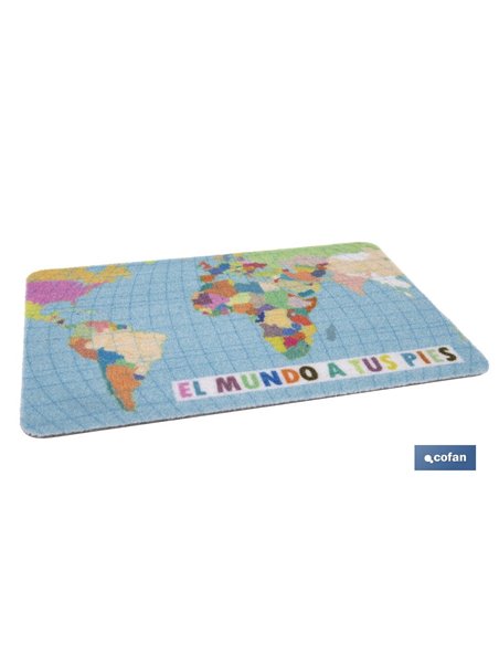 Felpudo entrada El mundo a tus pies | Adecuado para interior y exterior | Material resistente | Base antideslizante | Diseño con