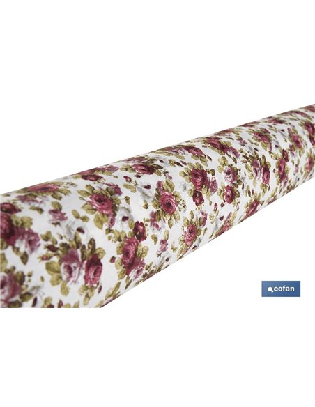 Rollo de mantel antimanchas | Estampado de rosas | Materiales: algodón y poliéster | Fácil de limpiar | Medidas: 1,40 x 25 m