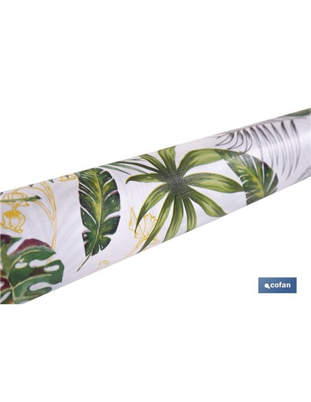 Rollo de hule con estampado de hojas amazónicas | Impermeable | Protección y estilo para la mesa