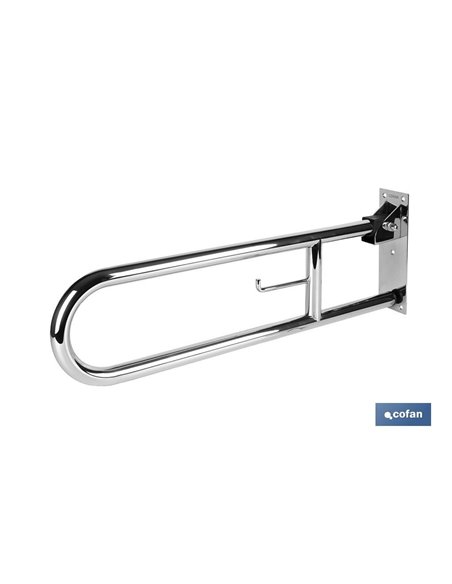 Barra de Apoyo Abatible Vertical con Accesorio para Papel Higiénico | Medida: 74 cm de largo y 3,2 cm de diámetro