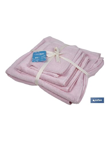 Juego de 3 toallas de color rosa claro con 580 g/m2 | Gama Flor | Set de toallas 100 % de algodón