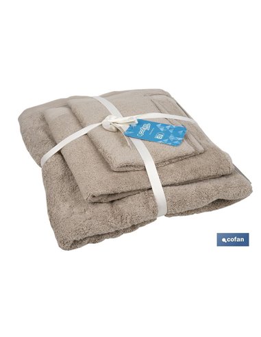 Juego de 3 toallas de color beige con 580 g/m2 | Gama Abisinia | Set de toallas 100 % de algodón