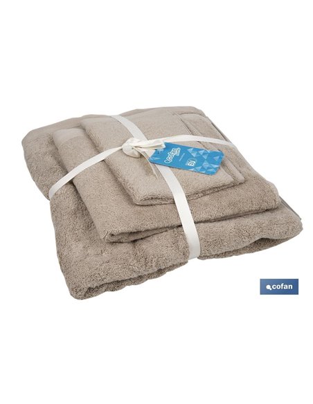 Juego de 3 toallas de color beige con 580 g/m2 | Gama Abisinia | Set de toallas 100 % de algodón