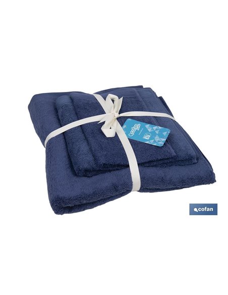 Juego de 3 toallas en color azul marino con 580 g/m2 | Gama Marín | Set de toallas 100 % de algodón