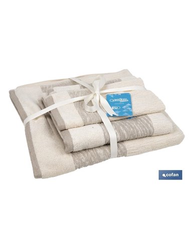 Juego de 3 toallas de color nature con 600 g/m2 | Gama Alma | Set de toallas 95 % de algodón y 5 % de lino