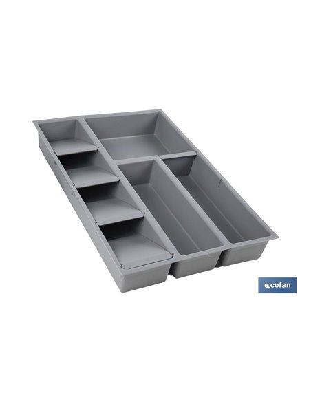 Organizador de cubiertos con separadores para cajón | Cubertero con 8 compartimentos y separadores modulares | Color: gris | Mat