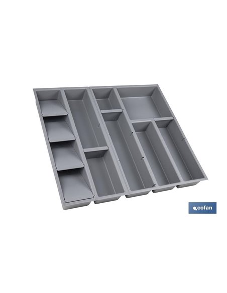 Organizador de cubiertos con separadores para cajón | Cubertero con 11 compartimentos y separadores modulares | Color: gris | Ma