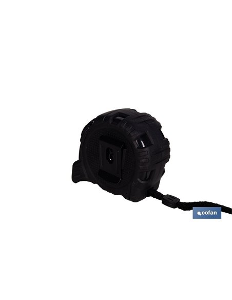 Flexómetro de hoja negra con impresión a doble cara | Carcasa de ABS | Funda antichoque | Botón de bloqueo automático | Disponib