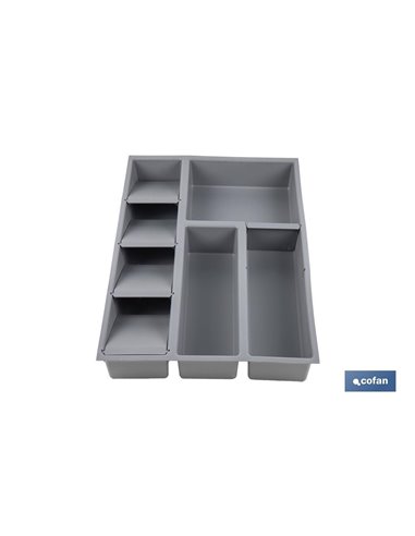 Organizador de cubiertos con separadores para cajón | Cubertero con 8 compartimentos y separadores modulares | Color: gris | Mat