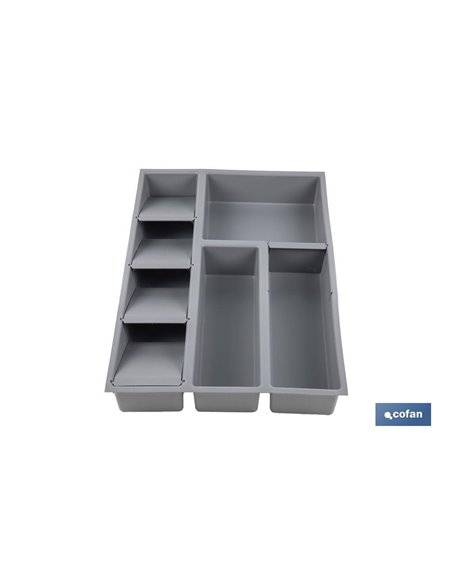 Organizador de cubiertos con separadores para cajón | Cubertero con 8 compartimentos y separadores modulares | Color: gris | Mat