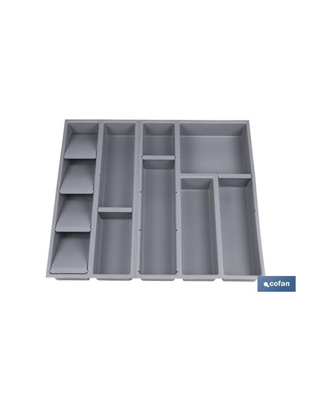 Organizador de cubiertos con separadores para cajón | Cubertero con 11 compartimentos y separadores modulares | Color: gris | Ma