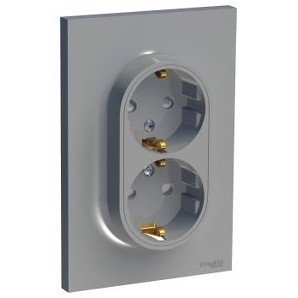 Base Schuko doble Odace Plata SCHNEIDER S521087E