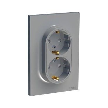 Base Schuko doble Odace Plata SCHNEIDER S521087E
