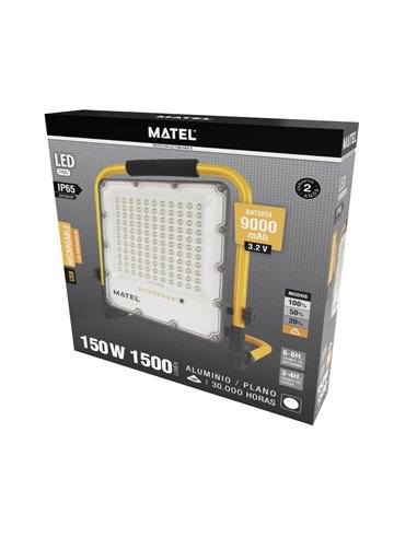 Proiettore LED pieghevole ricaricabile con 4 modalità luce (150W 6400K 1500lm) IP65 29x39x6cm