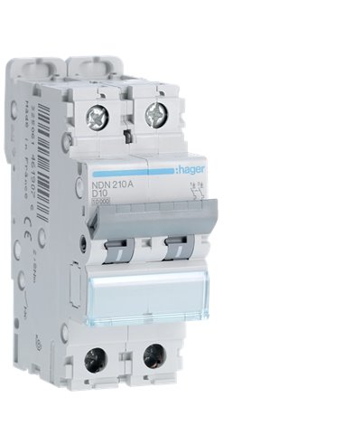 Interruptor automático magnetotérmico de la serie “N” con 2 módulos (4,13W 10A 10/15kA) IP20 8,3x3,5x7cm