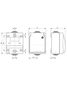 2P+TT-Steckdosensockel (bis zu 3680W 16A 250V) für Rohre bis zu Ø20mm IP44 6,5x8x5,5cm Farbe Grau und Schwarz 2