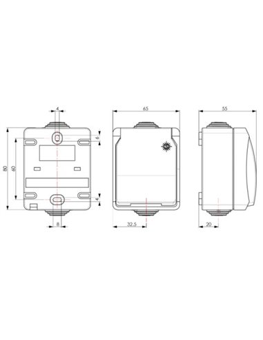 2P+TT socket base (Up to 3680W 16A 250V) for tube up to Ø20mm IP44 6,5x8x5,5cm grey and black