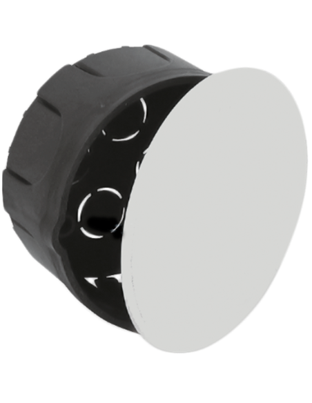 Boîte de connexion ronde encastrable avec couvercle aveugle avec 8 entrées Ø25mm IP20 Ø9,1x4,4cm coloris noir et blanc