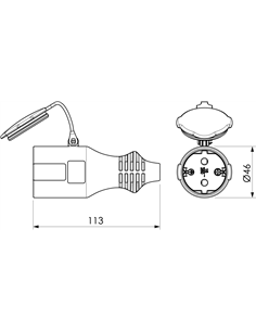 Base móvil 2P+TT con tapa (16A 250V) IP44 Ø4,6x11,3cm color negro y azul 2
