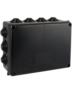 Wasserdichter, verschließbarer Aufputzanschlusskasten mit 14 Konen, IP55/IK08, 23,3 x 18,1 x 8,7 cm, schwarze Farbe