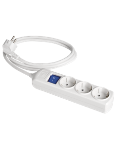 Socle multiple avec 3 prises Schuko 2P+T avec interrupteur et câble bleu (Jusqu'à 3680W 16A 250V) IP20 22,4x5x4,1cm