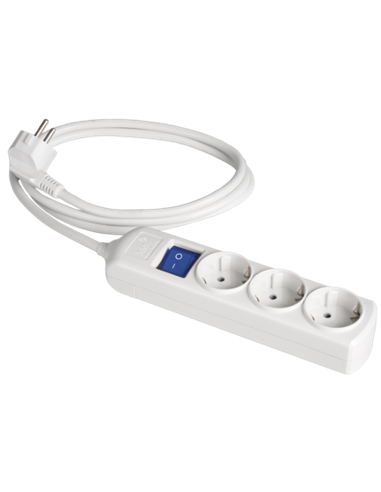 Mehrfachsockel mit 3 2P+E-Schuko-Steckdosen mit blauem Schalter und Kabel (bis zu 3680W 16A 250V) IP20 22,4x5x4,1cm