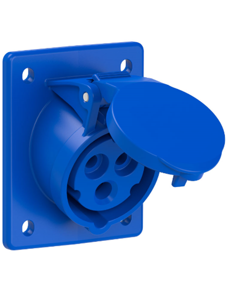 Base industrial trascuadro inclinada 2P+T (16A 230V) IP44/IK09 7x8,5x8,5cm color azul
