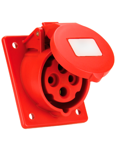 Base industrial trascuadro inclinada 3P+T (32A 400V) IP44/IK09 8x9,7x10,2cm color rojo