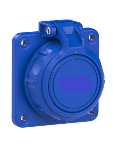 Fixed base Schuko 2P+T back panel with cover (16A 250V) IP67/IK09 7,5x8,4x6,1cm blue