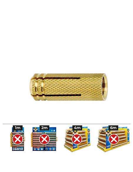 Taco de latón de expansión ME rosca M8 Ø10x30mm para materiales macizos (Caja de 50 unidades)