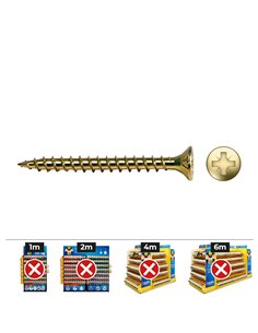 Tornillo para madera “Velox” avellanado PZ2 de rosca completa Ø3,5x45mm bicromatado (Caja de 200 unidades)