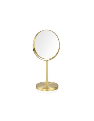 ESPEJO REDONDO PIE METAL DORADO, AUMENTO x5, Ø17 cm