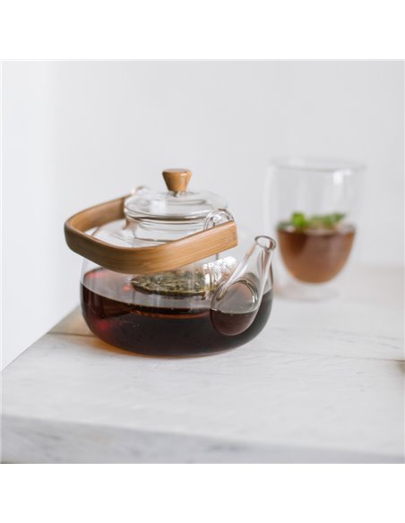 TETERA, VIDRIO, ASA BAMBÚ, 1l