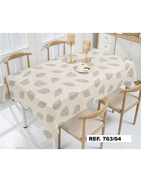 Rollo de mantel “Hoja Silver” 1,40x20m con estampado de hojas color beige y gris