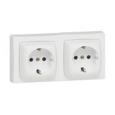 Base fiche en double 2P+TT blanc monobloc Legrand Oteo 086077