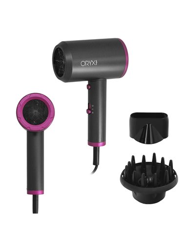 Secador de pelo ligero con tecnología iónica de 2 velocidades (2000W 230V) color negro y fucsia