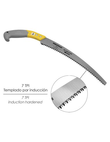 Serrucho curvo de poda y jardinería con hoja de 33,5cm y mango bimaterial ergonómico