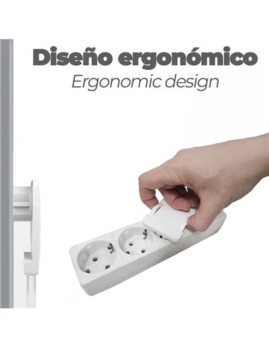 Clavija de enchufe ultraplano con asas de extracción y toma Schuko de 7mm y toma de tierra (16A 250V)