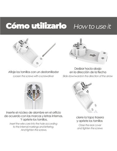 Clavija de enchufe ultraplano con asas de extracción y toma Schuko de 7mm y toma de tierra (16A 250V)