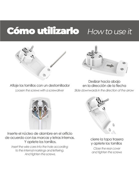 Clavija de enchufe ultraplano con asas de extracción y toma Schuko de 7mm y toma de tierra (16A 250V)