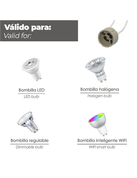 Portalamparas GU-10 Ceramico Para Bombillas Halogenas / LED