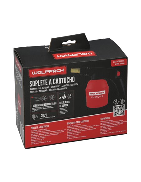 Soplete a cartucho de encendido piezoeléctrico con control de llama color negro y rojo
