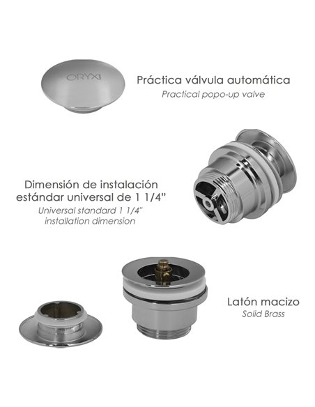 Válvula para lavabo “Clic Clac” 1 1/4" Ø6,3x7x3,7cm fabricada en PVC y acero inoxidable
