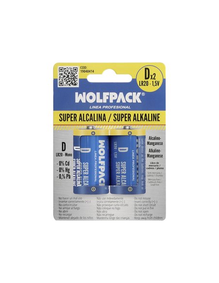 Pila Wolfpack Alcalina D L-R20 (Blister 2 Piezas)