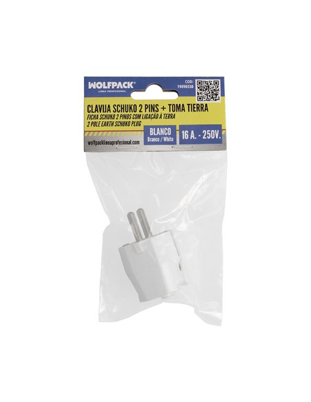 Clavija Schuko 2 Polos Con Toma Tierra 16 Amperios Blanco.
