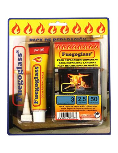 PACK 2,5mt CORDON CINTA 15x3mm  + PEGAMENTO REFRACTARIO FUEGOGLASS