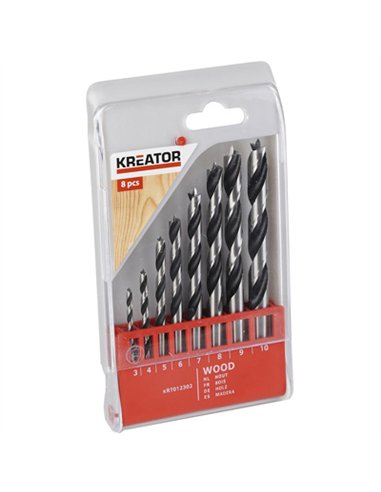 JUEGO 8 BROCAS MADERA 3-4-5-6-7-8-9-10mm KRT012302 KREATOR