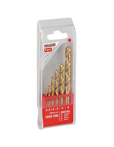 JUEGO 6 BROCAS HSS TITANIO 2-3-4-5-6-8mm KRT012101 KREATOR