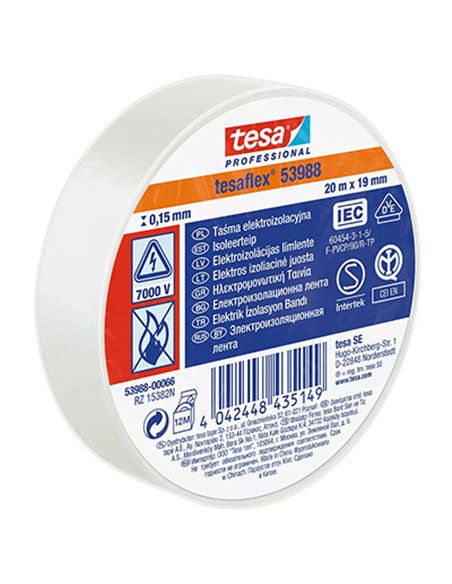 PAQ. 10 ROLLOS CINTA AISLANTE BLANCA 19mm x20mt TESA