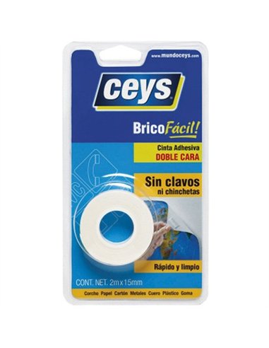 ROLLO CINTA PEGAR DOBLE CARA 2mt x 15mm 500801 CEYS